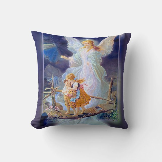 Coussin Ange gardien, enfants et pont (Recto)