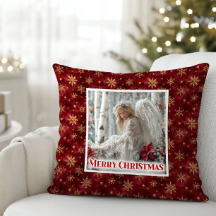 Coussin ange moderne rouge or personnalisé meilleur Noël 