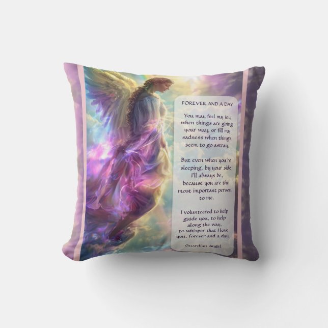 Coussin Angel arc-en-ciel et poème (Recto)