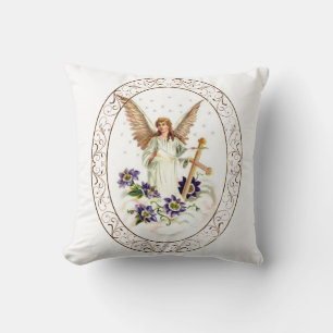 Coussin Angel Avec Croix Et Fleurs Clematis