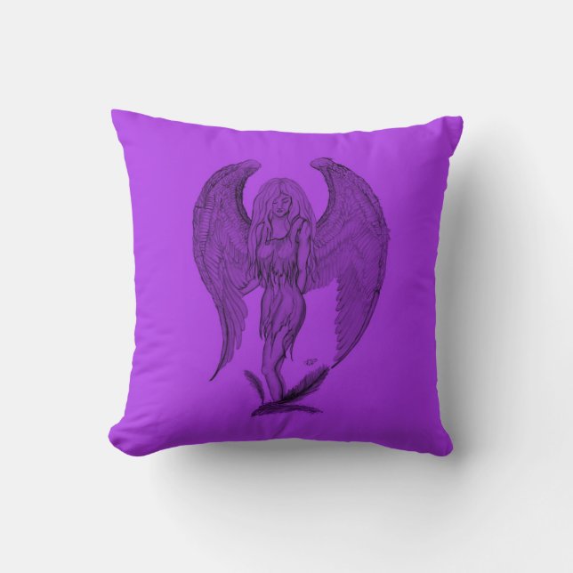 Coussin Angel - conception noire et violette (Recto)