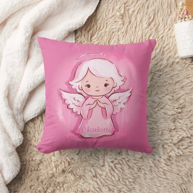 Coussin Angel rose Fille Avec Nom | Enfant (Couverture)