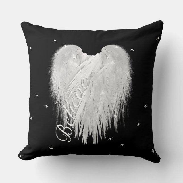 Coussin ANGEL WINGS 'Believe' Coeur Black Starry (Recto)