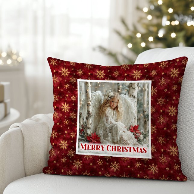 Coussin Angelic Angel Poinsettia Red Gold Custom Christmas (Angelic Angel Poinsettia Red Gold Custom Christmas Pillow

)