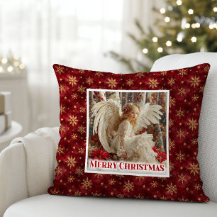 Coussin Angélique ange victorien rouge or Noël festif