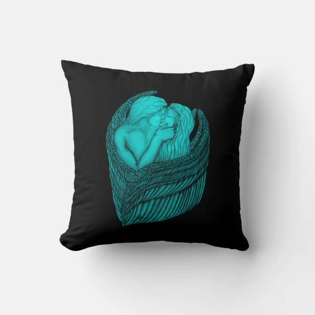 Coussin Angels Kissing, noir et vert Design (Recto)