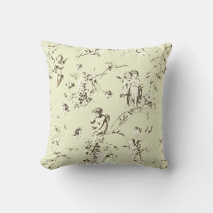 Coussin Anges Cupid Vintage Élégants Toile Florale Beige