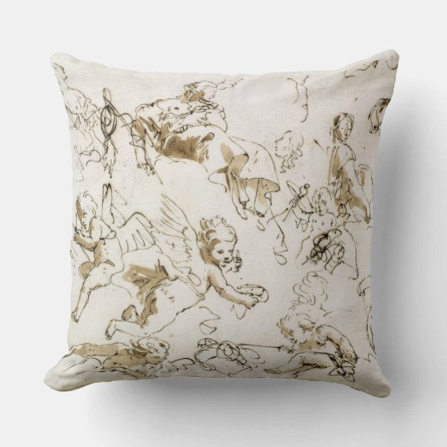 Coussin Anges, début du 18ème siècle (à l'encre et lavage (Recto)