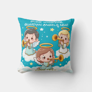 Coussin Anges gardiens d'arbres jouant de la trompette