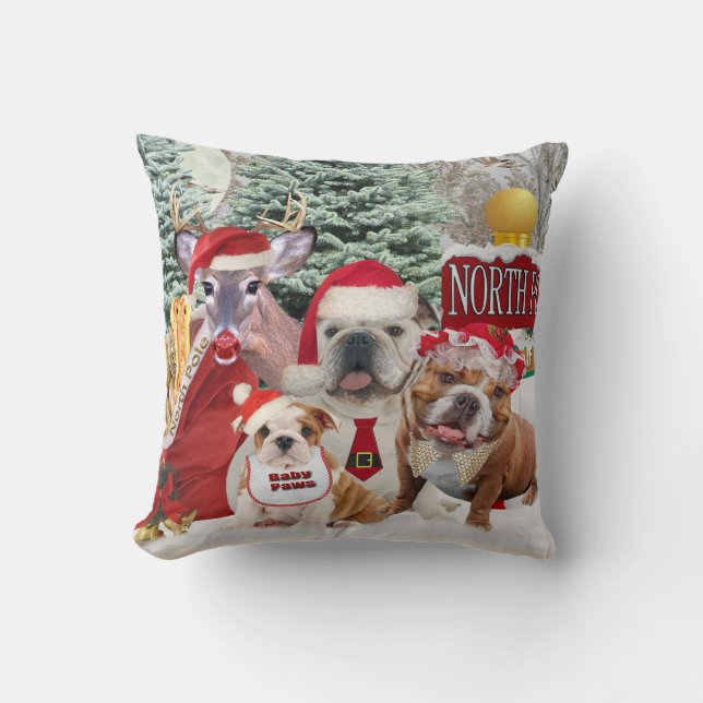 Coussin anglais d'amusement d'hiver de bouledogue (Recto)