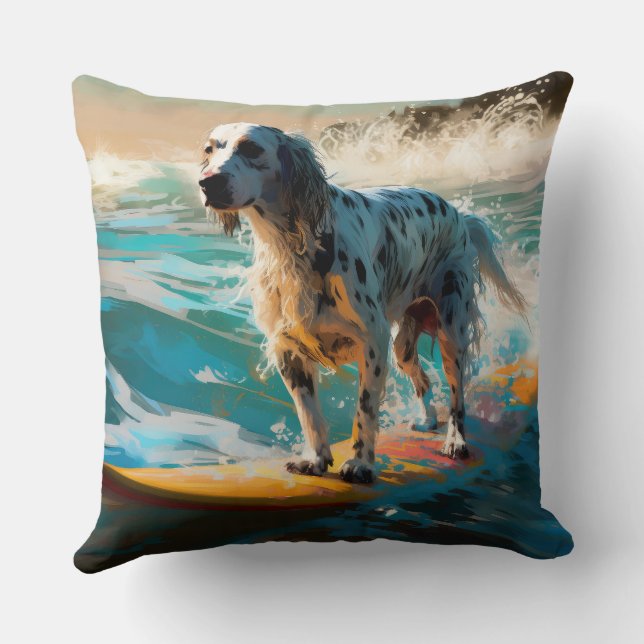 Coussin Anglais Setter Beach Surfing Painting (Verso)