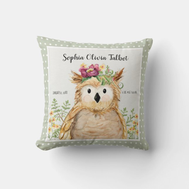 Coussin Animal de région boisée d'aquarelle de hibou de (Recto)