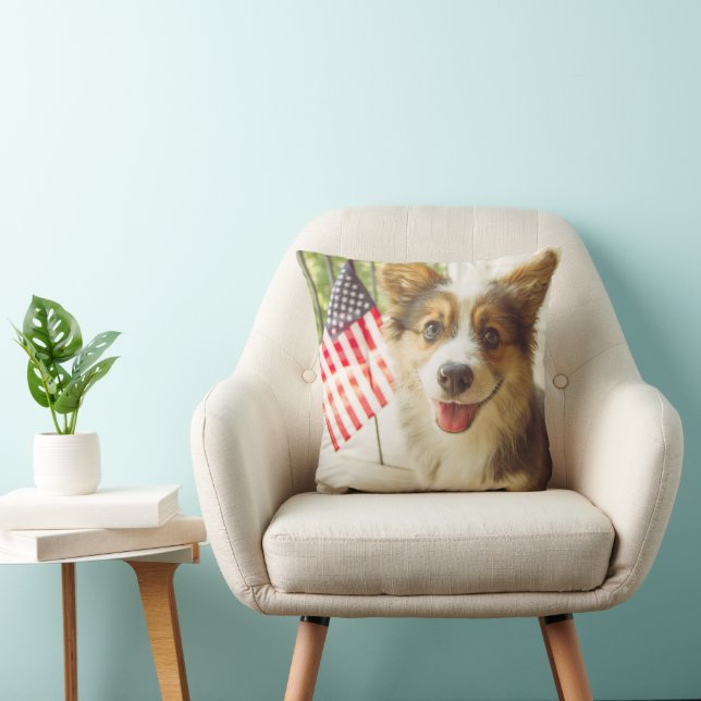 Coussin Animaux de bébés cutest | American Flag Corgi (Chaise)