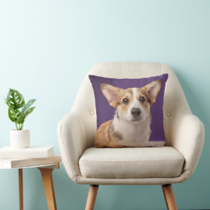 Coussin Animaux de bébés cutest Corgi Chiple sur Purple
