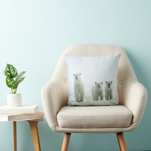 Coussin Animaux de bébés cutest | Trois jeunes ours polair (Chaise)