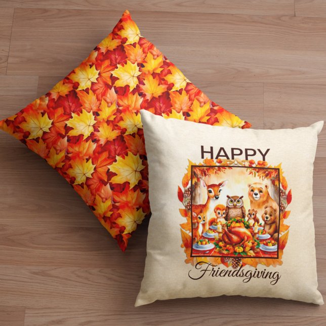 Coussin Animaux de bois d'action amicale Feuilles d'automn (Créateur téléchargé)