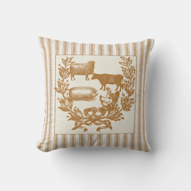 Coussin Animaux de ferme avec couronne en Brown cueillette (Recto)