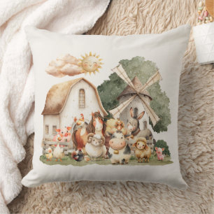 Coussin Animaux de ferme fantaisistes à l'aquarelle