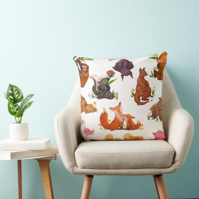 Coussin Animaux de la forêt - Motif mignon de créatures fo (Chaise)