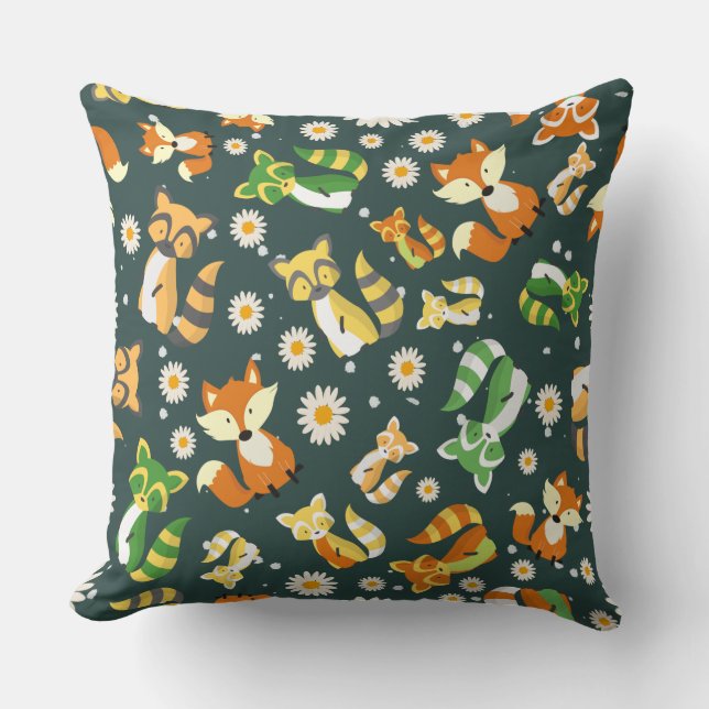 Coussin Animaux de la jungle de mignons ratons laveurs gar (Recto)