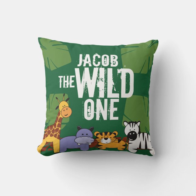 Coussin Animaux de la jungle verte personnalisés Safari (Recto)