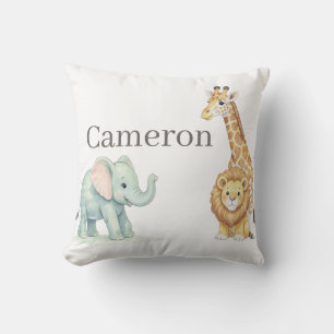 Coussin Animaux de safari bébé avec nom personnalisé
