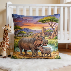 Coussin Animaux de safari Hippo Mama et veau 