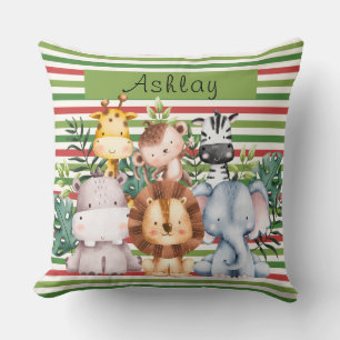 Coussin Animaux de safari jungle nom personnalisé
