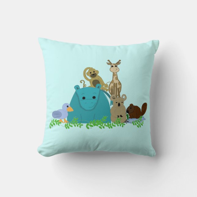 Coussin Animaux de zoo avec des vignes (Recto)