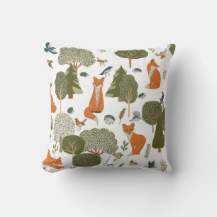 Coussin Animaux forestiers : renards, oiseaux motifs