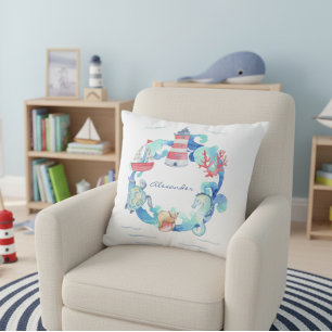 Coussin Animaux marins nautiques Bateau et phare