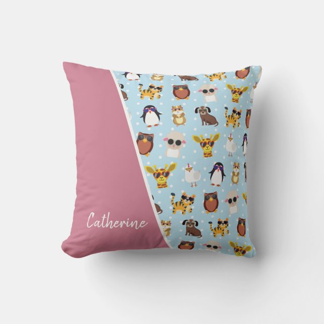 Coussin Animaux mignons en lunettes de soleil avec nom (Recto)