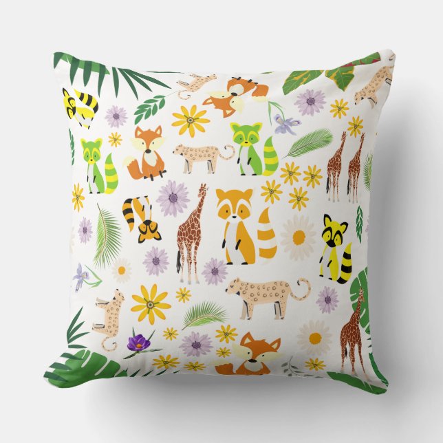 Coussin Animaux mignons Safari nursery zoo jungle blanc ve (Recto)