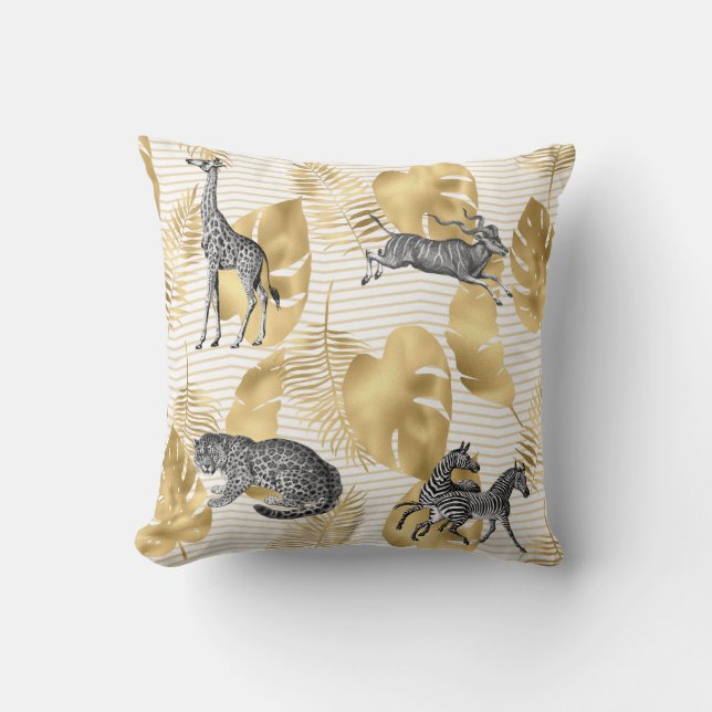 Coussin Animaux sauvages et Feuilles d'or de Faux (Recto)