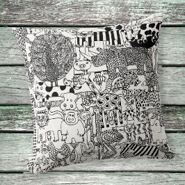 Coussin Animaux sauvages Safari noir et blanc Illustration