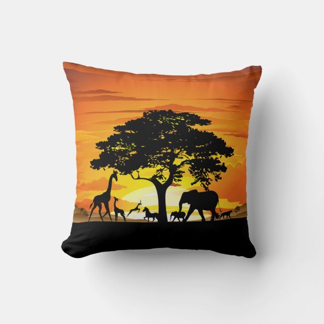 Coussin Animaux sauvages sur le coucher de soleil de la sa (Recto)