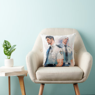 Coussin Anime d'aquarelle de policier beau