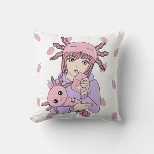 Coussin Anime de Lait de fraise Kawaii Cute Axolotl
