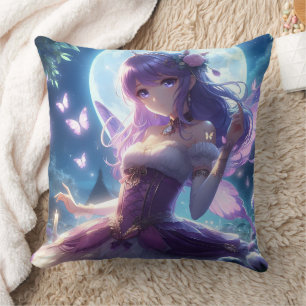 Coussin Anime Girl Violet Papillon Aile Lune Fée