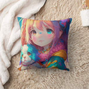 Coussin Anime Girl with Puppy