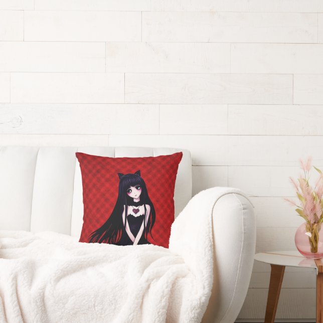 Coussin Anime Goth Girl sur rouge (Canapé)