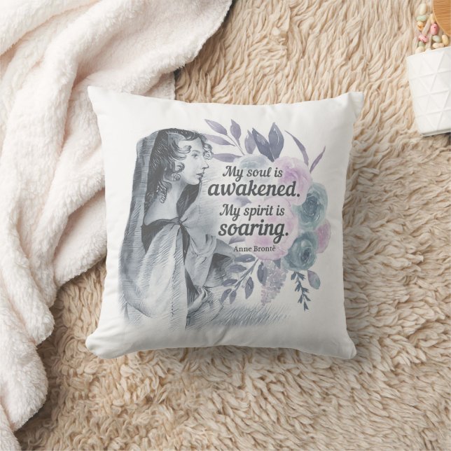 Coussin Anne Bronte Citation Mon Âme Est Éveillé Floral (Couverture)
