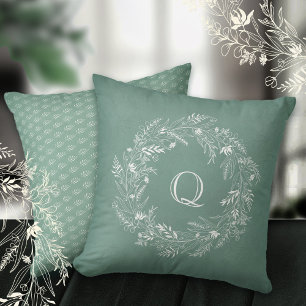 Coussin Anneau de verdure botanique délicate lettre Q