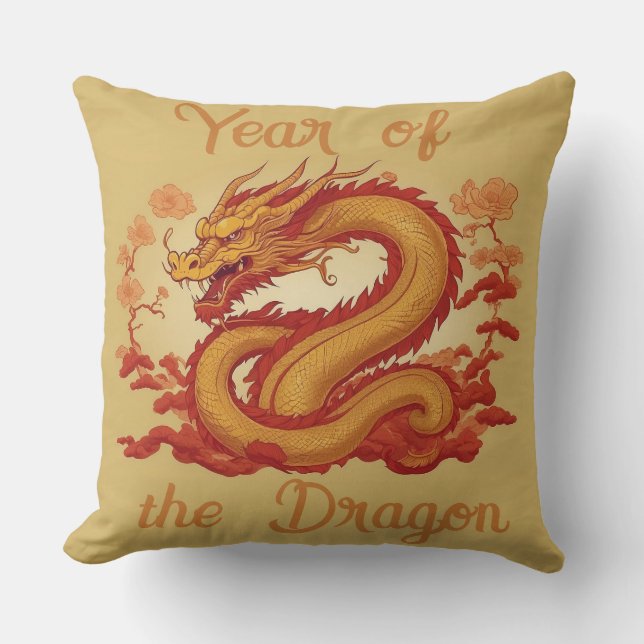Coussin Année de l'Oreiller à jet de dragon (Recto)