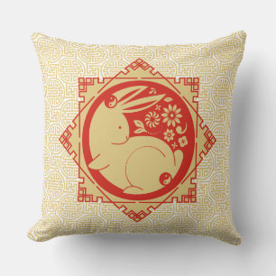 Coussin Année du lapin Mantras chinois Nouvel An Jaune