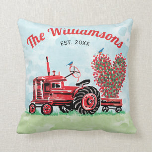 Coussin Année florale de nom de coeur de vieux tracteur