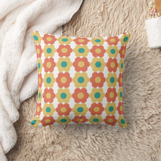 Coussin Années 60 rétro, les années 70 Floral Pattern Jaun (Couverture)