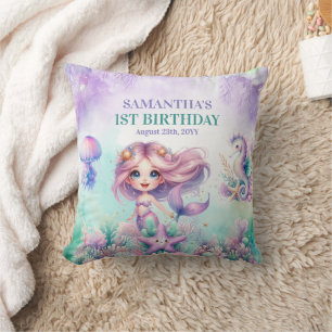 Coussin Anniversaire 1 an de sirène Sous l'océan violet