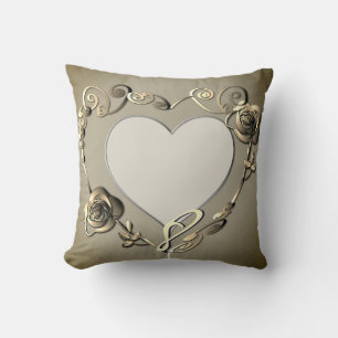 Coussin Anniversaire beige Rose Cadre de coeur 1 Photo Tho
