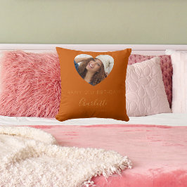 Coussin Anniversaire brûlé orange nom de la photo script